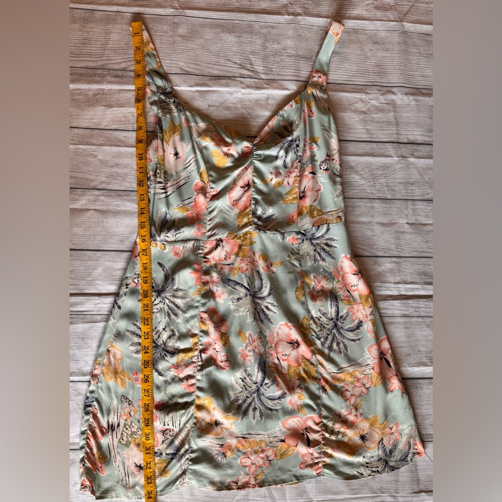 Reformation Floral Mini Dress Green Pink Size 10 Summer Slip Dress - Picture 7 of 9